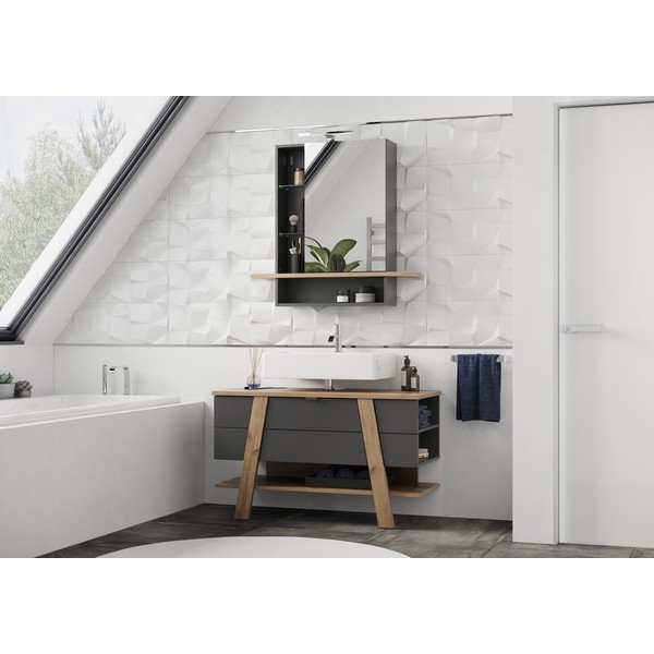 Dulap de baie suspendat gri închis cu oglindă în decor de stejar 90x91 cm Avellino - Germania-image-4