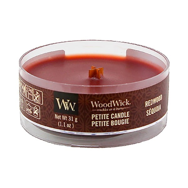 Lumânare cu parfum de lemn de santal WoodWick Petite,  durată de ardere  8 ore
