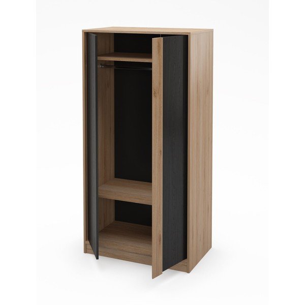 Șifonier negru/în culoare naturală cu aspect de lemn de stejar 90x180x53 cm Dennis – Marckeric-image-3