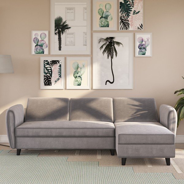 Colțar gri extensibil cu tapițerie din catifea Perry – Støraa-image-3