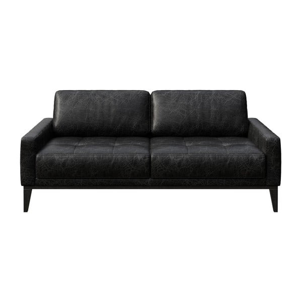 Canapea din piele MESONICA Musso Tufted, negru, 173 cm