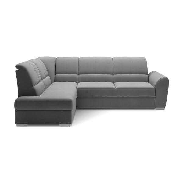 Colțar gri extensibil/cu spațiu de depozitare cu tapițerie din catifea (cu colț pe partea stângă/în formă de ”L”) Siber – ELTAP