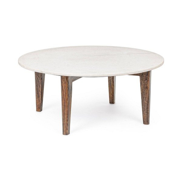 Măsuță de cafea albă/în culoare naturală rotundă cu blat din marmură ø 75 cm Sylvester – Bizzotto