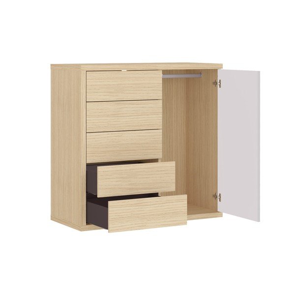 Comodă înaltă albă cu aspect de lemn de stejar 113x113 cm Hugo TemaHome-image-4