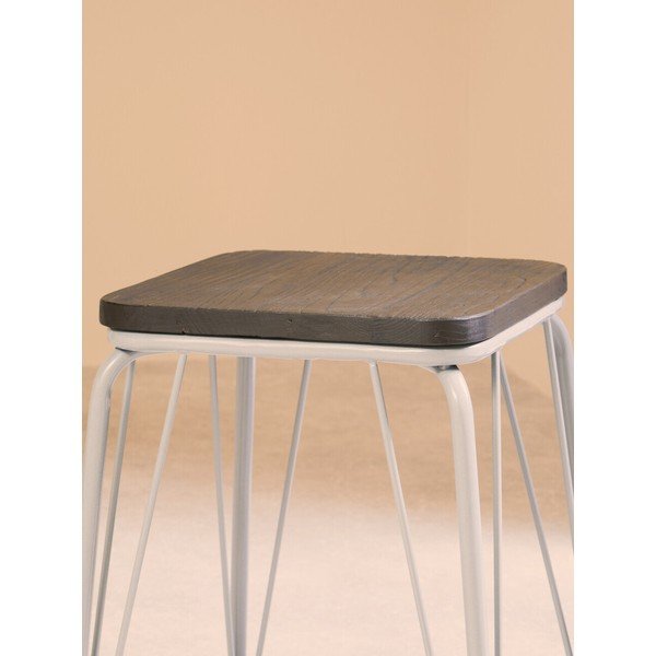 Scaun tip taburet gri/în culoare naturală închisă din lemn de ulm District – Premier Housewares-image-3