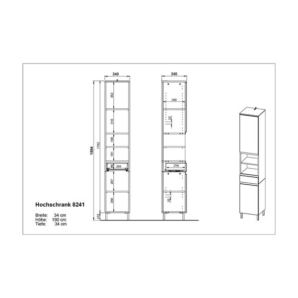 Dulap de baie înalt de culoare gri închis în decor de stejar 34x190 cm Salinas - Germania-image-2