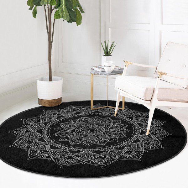 Covor rotund  negru lavabil adecvat și  pentru aspiratoare robot   ø 100 cm Comfort – Mila Home-image-2