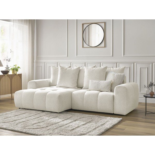 Colțar alb extensibil/cu spațiu de depozitare cu tapițerie din chenille (cu colț pe partea stângă/cu șezlong) Roxelane – Bobochic Paris-image-4