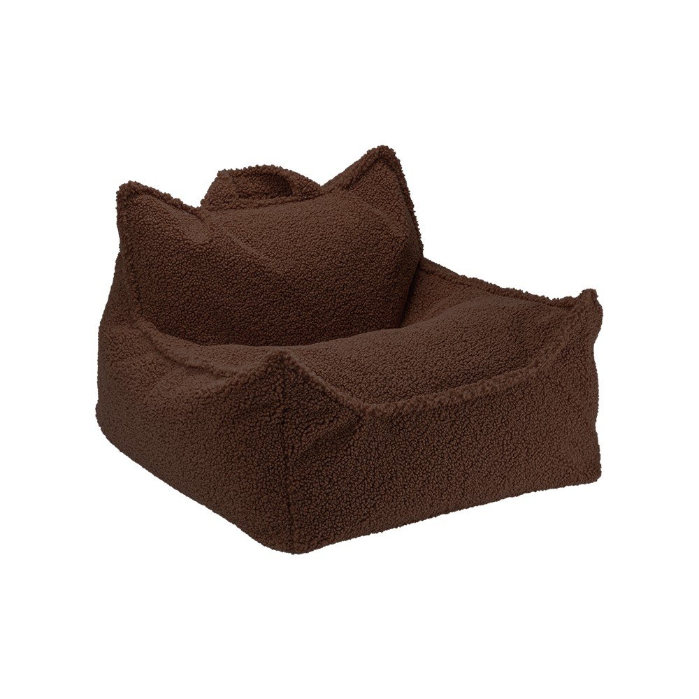 Fotoliu puf pentru copii maro închis cu tapițerie din țesătură bouclé Warm Hazel – Wigiwama