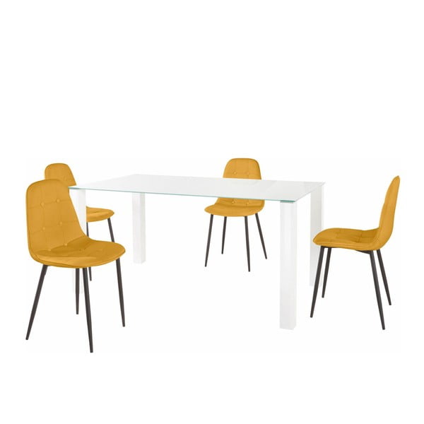 Set masă cu 4 scaune Støraa Dante, lungime masă 160 cm, galben