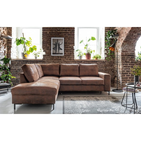 Colțar maro extensibil cu tapițerie din imitație de piele (cu colț pe partea stângă ) Lofty Lilly – Miuform-image-1