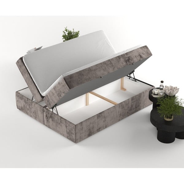 Pat boxspring maro cu spațiu de depozitare 200x200 cm Yoko – Maison de Rêve-image-3