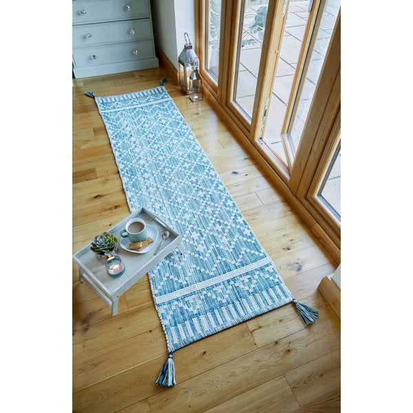 Covor din bumbac Flair Rugs Leela, 60 x 200 cm, bej - albastru-image-1