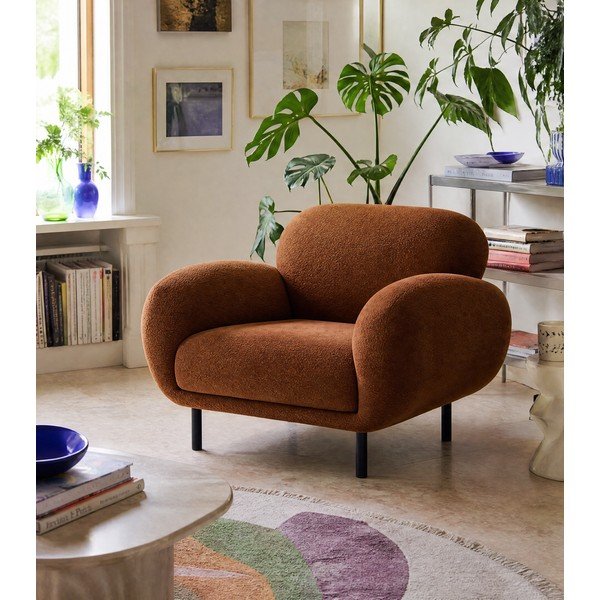 Fotoliu teracotă cu tapițerie din țesătură bouclé Poppy – Micadoni -image-1