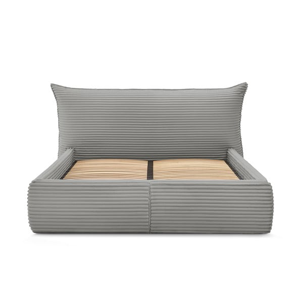 Pat matrimonial gri tapițat cu spațiu de depozitare cu somieră 160x200 cm Jade – Bobochic Paris-image-4