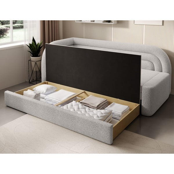 Canapea crem extensibilă/cu spațiu de depozitare cu tapițerie din țesătură bouclé cu colț pe partea stângă 223 cm Fabillo – ELTAP-image-4