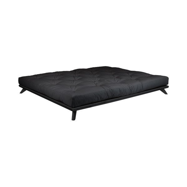 Pat dublu din lemn de pin cu saltea Karup Design Senza Comfort Mat Black/Black, 160 x 200 cm