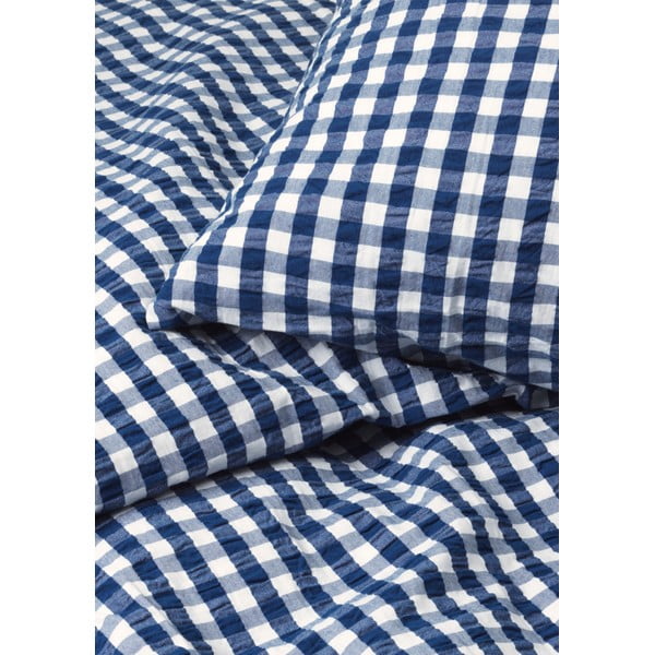 Lenjerie de pat albă/albastru-închis din țesătură crep pentru pat de o persoană 140x200 cm Bæk&Bølge – JUNA-image-2