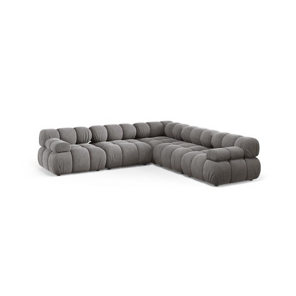 Colțar modular gri deschis cu tapițerie din catifea – Micadoni -image-1