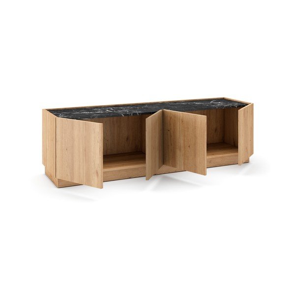 Comodă TV  negru/natural  cu aspect de lemn de stejar 160x48 cm Dione – Marckeric-image-4