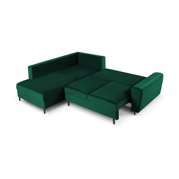 Colțar verde extensibil, cu spațiu de depozitare cu tapițerie din catifea (cu colț pe partea stângă, în formă de ”L”) Kyoto – Cosmopolitan Design-image-2