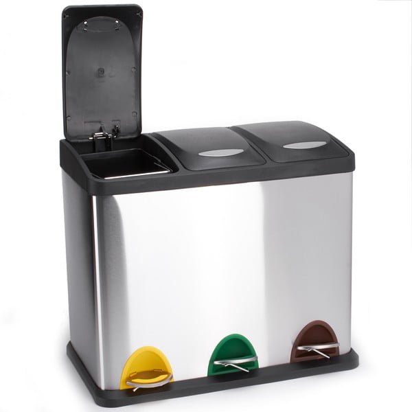Coș de gunoi argintiu mat pentru reciclare/cu pedală 3x8 l din oțel   Tri Selectif – MSV-image-2