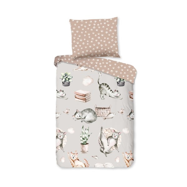Lenjerie de pat pentru copii gri-maro din bumbac pentru pătuț 120x150 cm Catlife – Good Morning