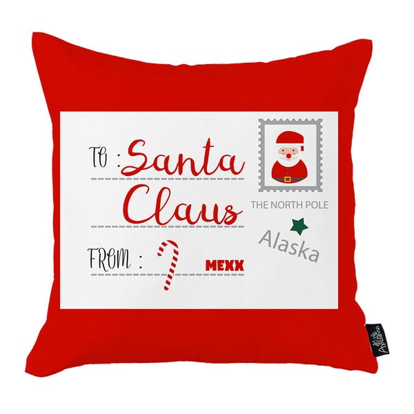 Față de pernă cu model de Crăciun Mike & Co. NEW YORK Santa Claus Postcard, 45 x 45 cm, roșu-alb