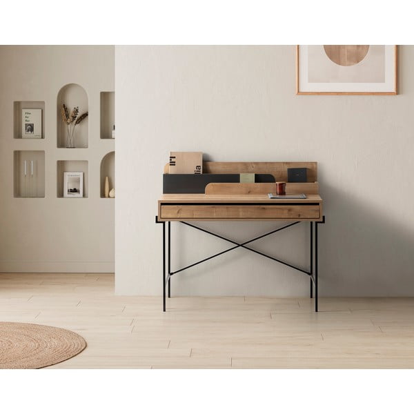 Birou de tip secretaire din lemn de stejar 60x113 cm Lila – Marckeric-image-2