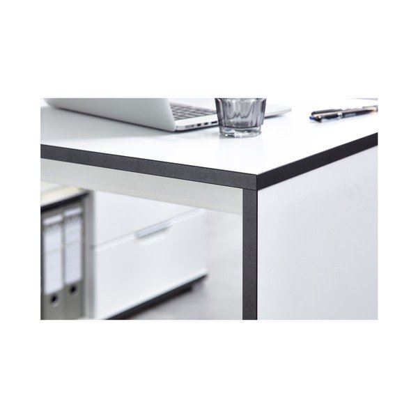 Birou cu masă auxiliară și sertare Germania X, alb-image-1
