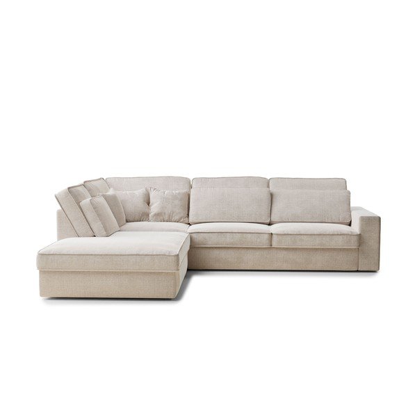 Colțar crem cu tapițerie din chenille (cu colț pe partea stângă/în formă de ”L”) Kirou – Maison de Rêve