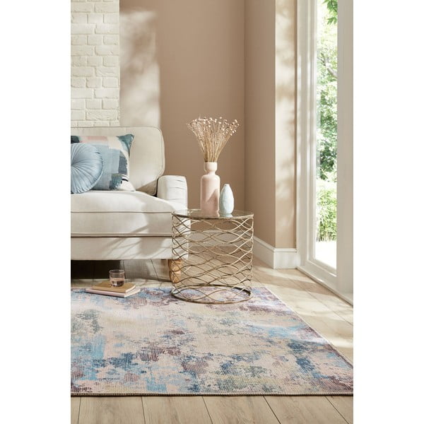 Covor albastru/mov lavabil din amestec de fibre reciclate 80x150 cm Reid – Flair Rugs-image-1