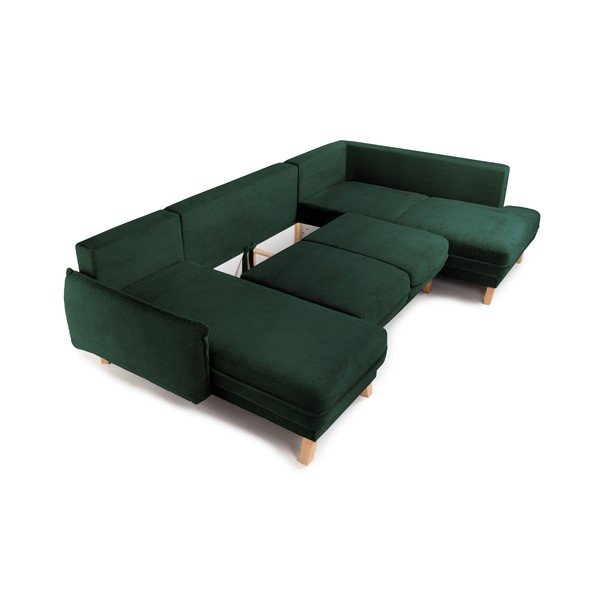 Colțar verde închis extensibil/cu spațiu de depozitare cu tapițerie din catifea reiată  (cu colț pe partea dreaptă/în formă de "U") Tori – Bonami Selection-image-2