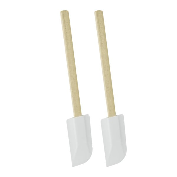 Set 2 spatule din plastic cu mâner din lemn Metaltex, alb, lungime 26 cm