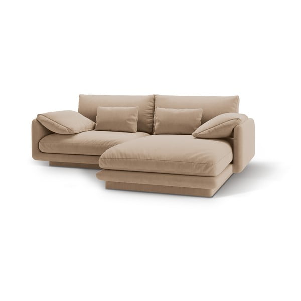 Colțar bej cu tapițerie din catifea (cu colț pe partea dreaptă/cu șezlong) Torino – Micadoni -image-1