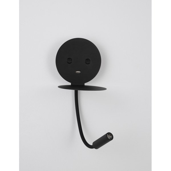 Aplică de perete neagră LED cu structură flexibilă/cu port USB din aluminiu Eclip – Nova Luce-image-3