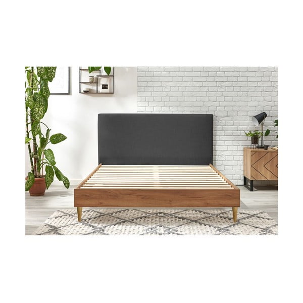 Pat matrimonial gri închis/natural cu somieră 160x200 cm Noa – Bobochic Paris-image-1