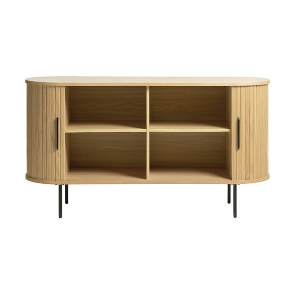 Comodă în culoare naturală joasă cu aspect de lemn de stejar cu ușă glisantă 140x76 cm Nola – Unique Furniture-image-3