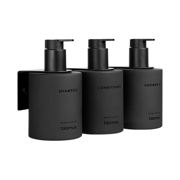 Dozatoare de săpun lichid negre 3 buc. de montat pe perete din sticlă 350 ml Kirei – Blomus