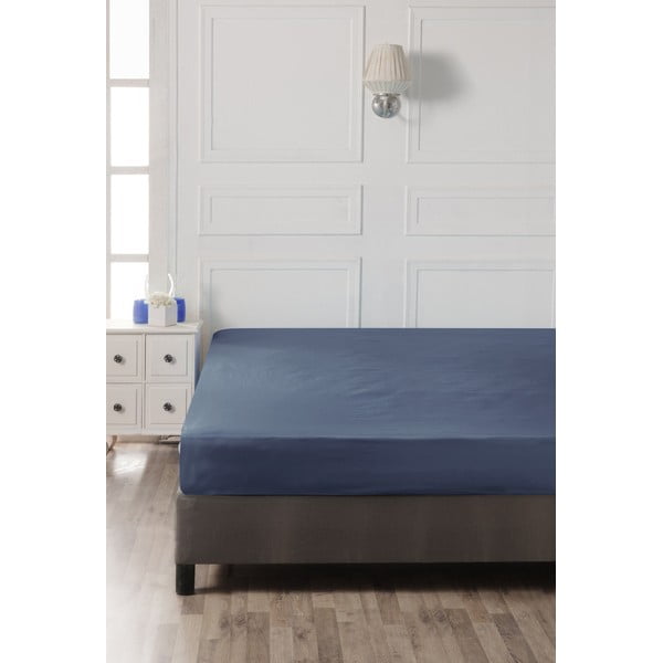 Cearceaf albastru închis din bumbac cu elastic 140x200 cm – Mijolnir-image-2