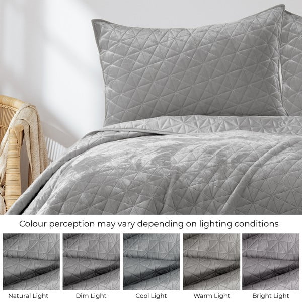 Cuvertură gri deschis matlasată din catifea 220x240 cm Laila – Restilo-image-4