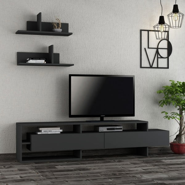 Set mobilier TV gri antracit 180x42 cm Gara - Homitis-image-3