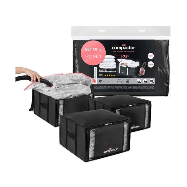 Cutii de depozitare negre 3 buc. din plastic cu vacuum 42x40x25 cm Black Edition – Compactor