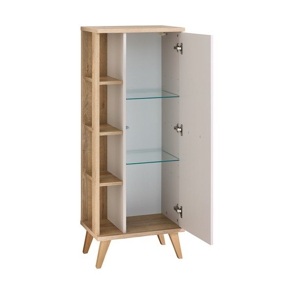 Dulap de baie crem înalt cu aspect de lemn de stejar 50,5x128 cm Quickset 966 – Pelipal-image-2