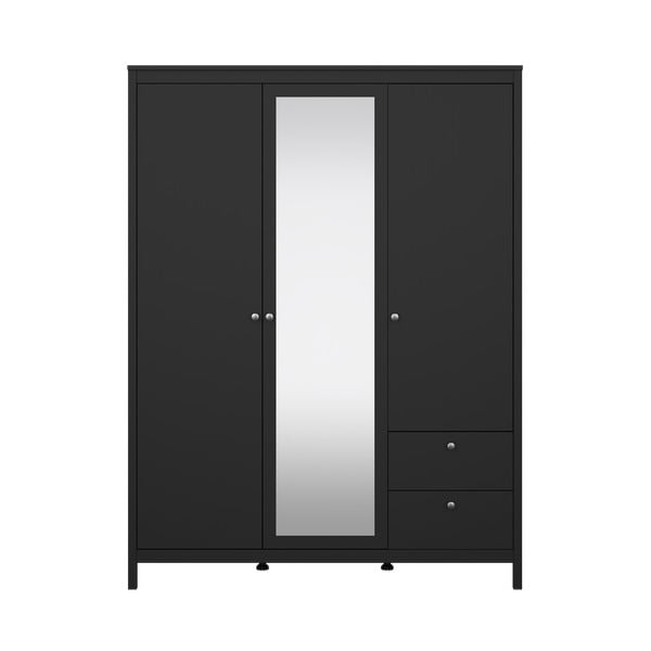 Șifonier negru cu oglindă 150x199x58 cm Madrid – Tvilum