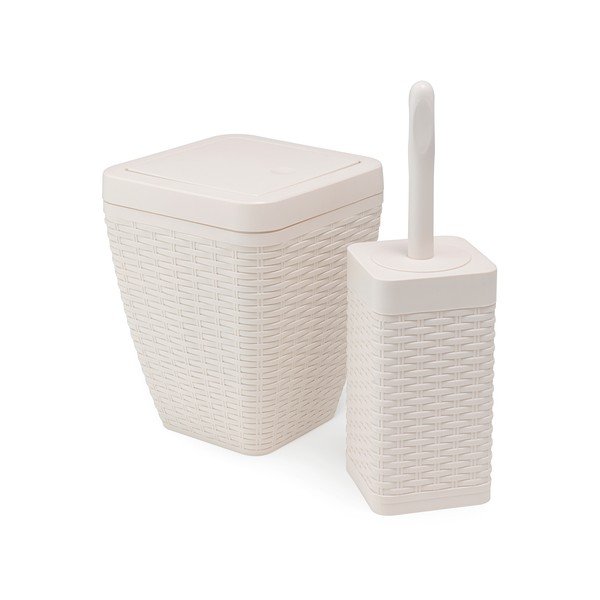 Set coș de baie și perie de toaletă Addis Calico, crem