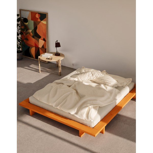 Pat matrimonial portocaliu din lemn de pin fără tăblie cu somieră 160x200 cm Japan – Karup Design-image-1