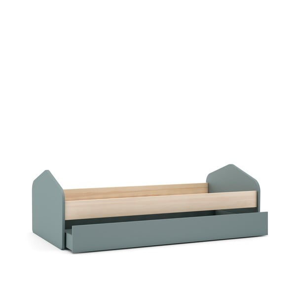 Pat pentru copii  în culoare naturală/verde prăfuit cu extensie suplimentară cu aspect de lemn de pin cu spațiu de depozitare cu somieră 90x200 cm Estefania – Marckeric-image-4