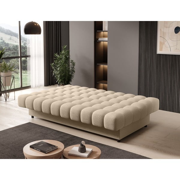 Canapea bej extensibilă/cu spațiu de depozitare cu tapițerie din țesătură bouclé 197 cm Clareta – ELTAP-image-4