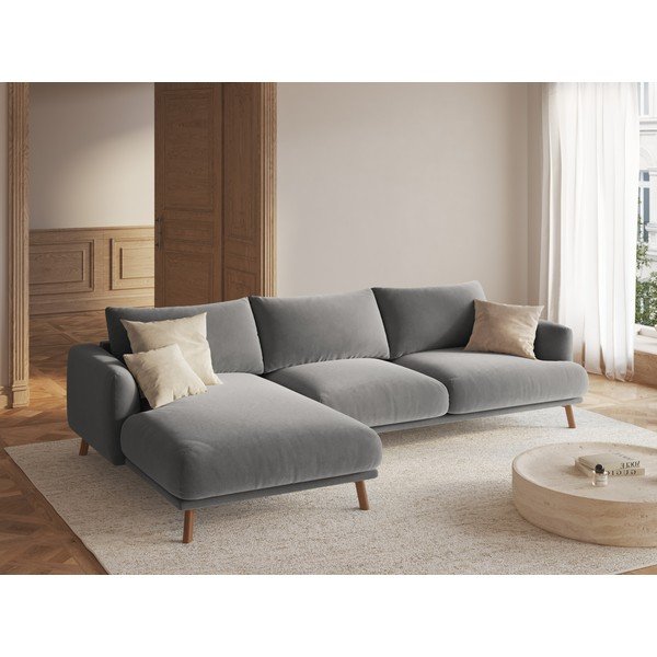 Colțar gri cu tapițerie din catifea (cu colț pe partea stângă/cu șezlong) Naomi – Micadoni -image-1